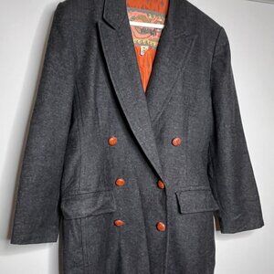 Mondi Women Designer VTG Sport Coat Blazer Gray Double Breast Wool Fall Autumn L
